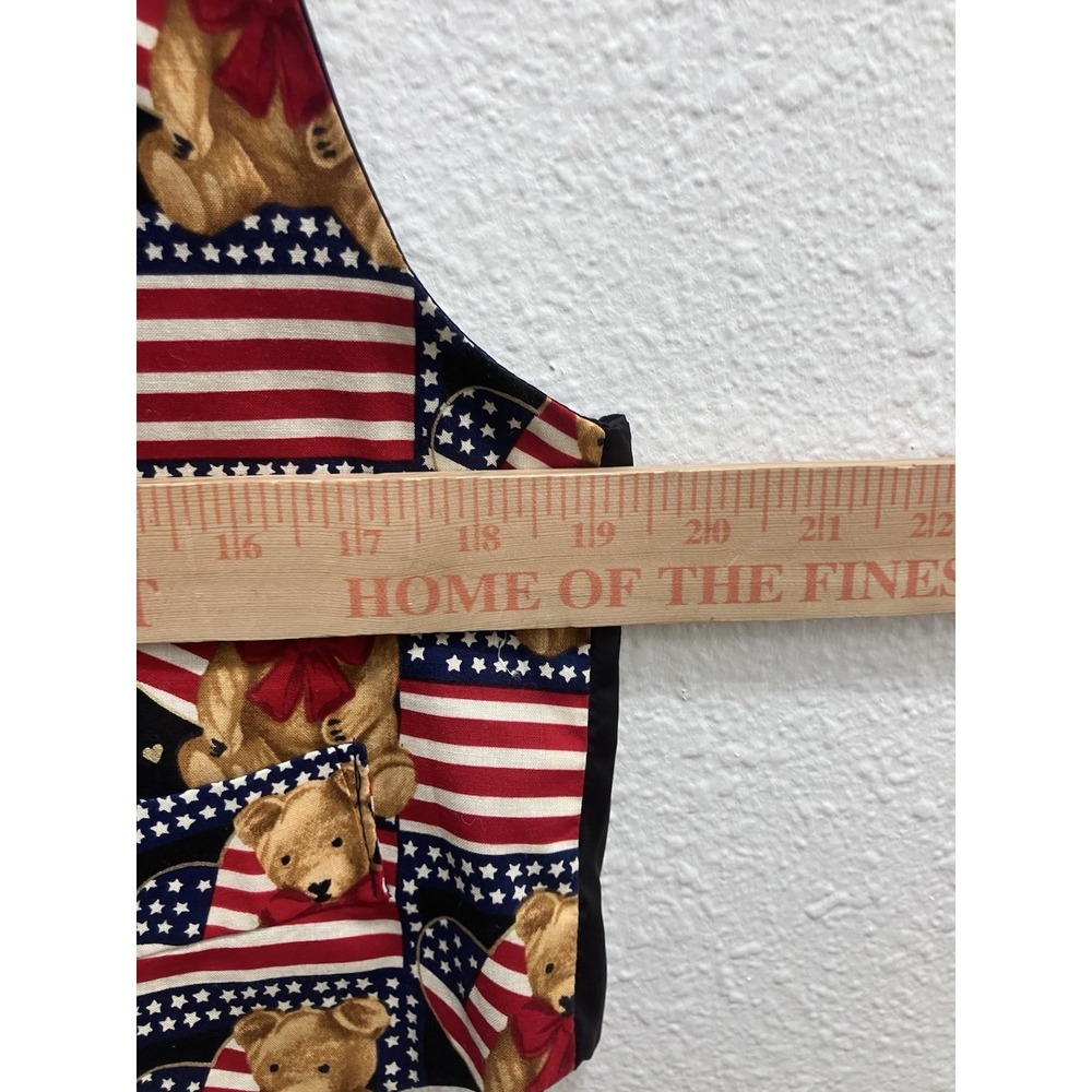 Vintage JLN USA Patriotic Teddy Bear Flag Print Vest Large Made in USA - Picture 6 of 10